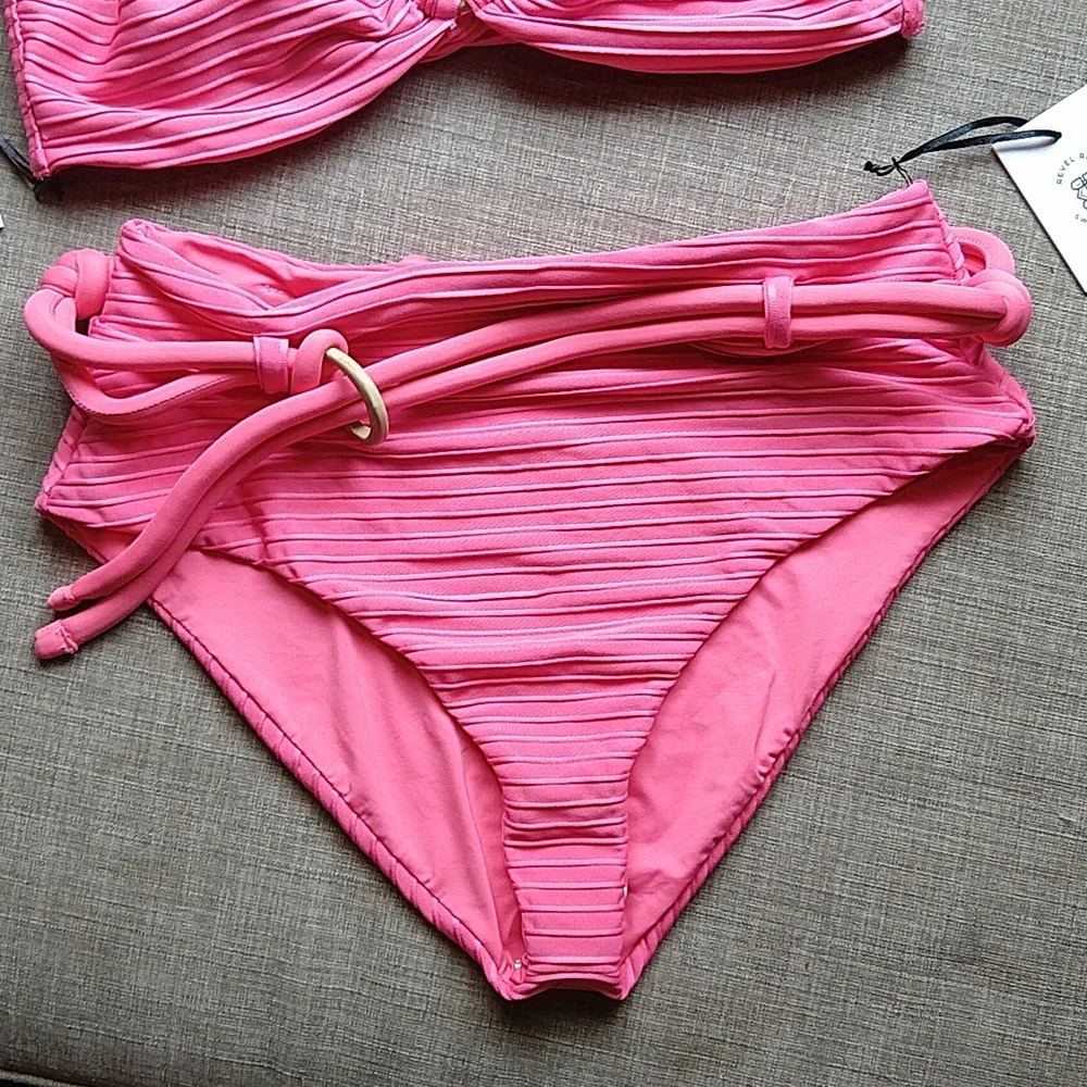Revel Rey Bright Pink Bandeau Strapless High Rise Bikini Resort Claire Hayes